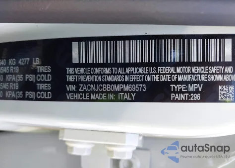 2021 Jeep Renegade Latitude Fwd from USA, damaged, VIN ZACNJCBB0MPM69573